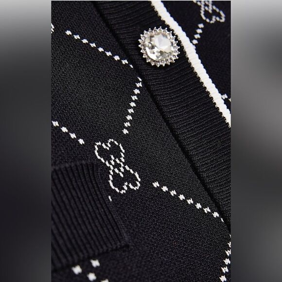 River Island London Black argyle Heart Knit Cardigan Sz 14 - Picture 6 of 12